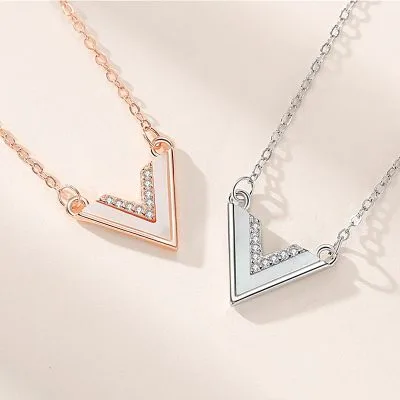 Dây Chuyền Bạc Nữ đính đá CZ Hình Chữ V Cách điệu Lillie LILI 105718 1