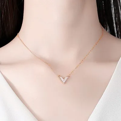 Dây Chuyền Bạc Nữ đính đá CZ Hình Chữ V Cách điệu Lillie LILI 105718 5
