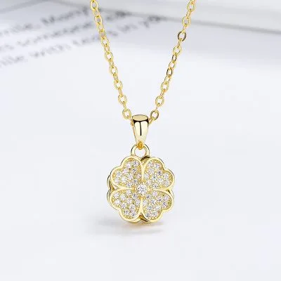 Dây Chuyền Bạc Nữ đính đá CZ Hình Cỏ 4 Lá Xoay Tròn Milena LILI 105831 2