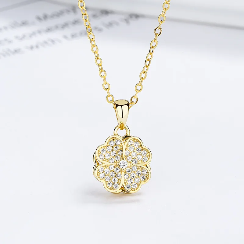 Dây Chuyền Bạc Nữ đính đá CZ Hình Cỏ 4 Lá Xoay Tròn Milena LILI 105831 2
