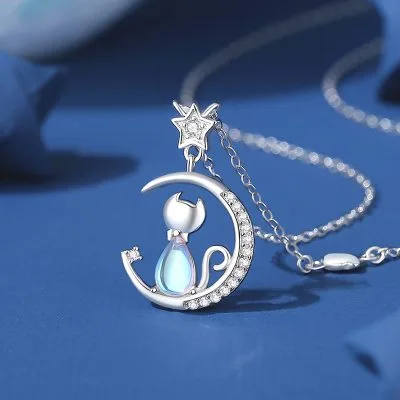 Dây Chuyền Bạc Nữ đính đá CZ Mèo Nhỏ Và Mặt Trăng Della LILI 105242 5