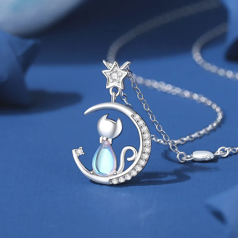 Dây Chuyền Bạc Nữ đính đá CZ Mèo Nhỏ Và Mặt Trăng Della LILI 105242 5