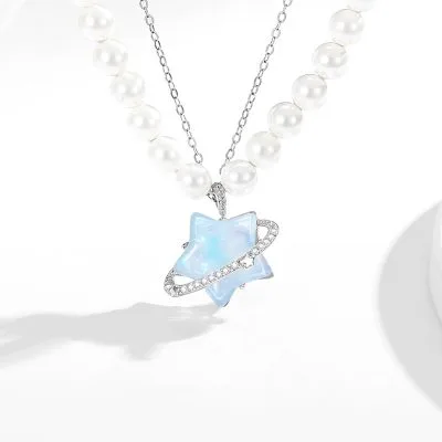 Dây Chuyền Bạc Nữ đính đá CZ, Ngọc Trai Ngôi Sao May Mắn Kori LILI 105594 1