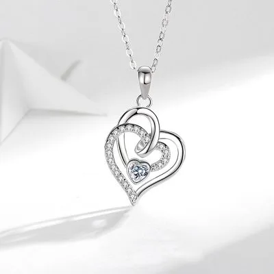 Dây Chuyền Bạc Nữ đính đá CZ Trái Tim Lồng Nhau Elodie LILI 105291 1