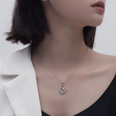 Dây Chuyền Bạc Nữ đính đá CZ Trái Tim Lồng Nhau Elodie LILI 105291 2