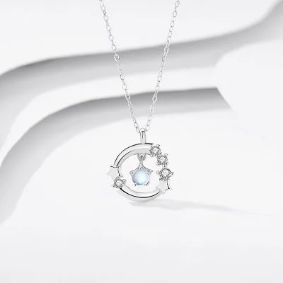 Dây Chuyền Bạc Nữ đính đá CZ Trăng Và Sao Thalia LILI 105086 1