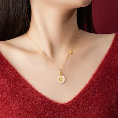 Dây Chuyền Bạc Nữ đính đá Chalcedony Mèo Thần Tài Megan LILI 105561 2