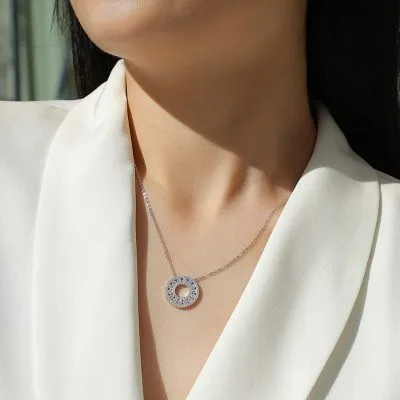 Dây Chuyền Bạc Nữ đính Kim Cương Moissanite Tròn Carly LILI 105863 4
