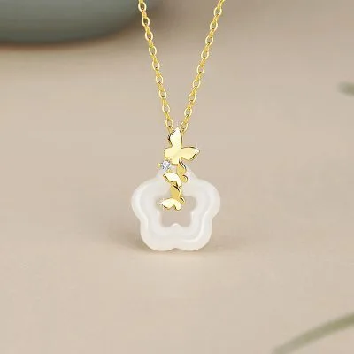 Dây Chuyền Bạc Nữ đính Ngọc Bích Hetian Hoa Hồ điệp Jovie LILI 105575 1