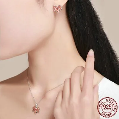 Dây Chuyền Bạc Nữ Hình Lá Phong đỏ Flora LILI 105955 2