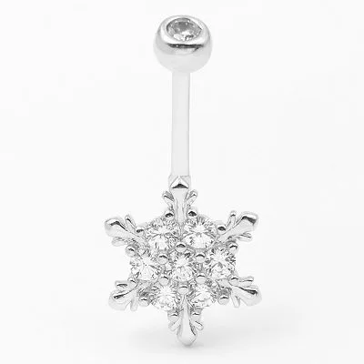 Khuyên Rốn Bụng Bạc Nữ đính đá CZ Hình Bông Tuyết India LILI 107661 1