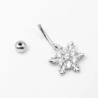 Khuyên Rốn Bụng Bạc Nữ đính đá CZ Hình Bông Tuyết India LILI 107661 3
