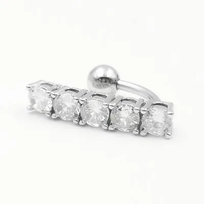 Khuyên Rốn Bụng Bạc Nữ đính đá CZ Hình Thanh Thẳng Avalynn LILI 107559 2