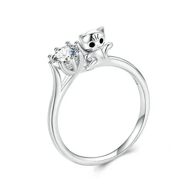 Nhẫn Bạc Nữ đính đá CZ Mèo Dễ Thương Hadassah LILI 104958 1