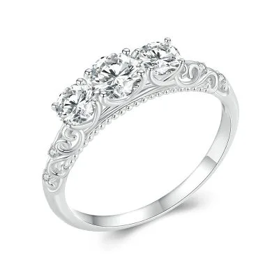 Nhẫn Bạc Nữ đính Kim Cương Moissanite Hoa Văn Melany LILI 105029 1