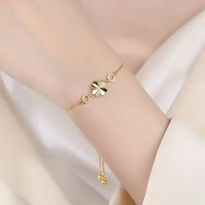 Lắc Tay Bạc Nữ Dây Rút đính đá CZ Cỏ 4 Lá May Mắn Alessia LILI 115940 2