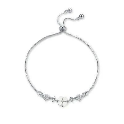 Lắc Tay Bạc Nữ Dây Rút đính đá CZ Cỏ 4 Lá May Mắn Amina LILI 115896 1