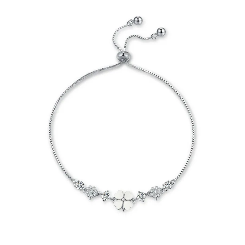 Lắc Tay Bạc Nữ Dây Rút đính đá CZ Cỏ 4 Lá May Mắn Amina LILI 115896 1