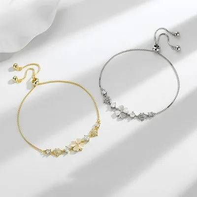 Lắc Tay Bạc Nữ Dây Rút đính đá CZ Cỏ 4 Lá May Mắn Amina LILI 115896 3