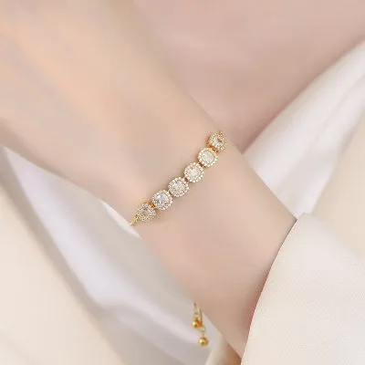 Lắc Tay Bạc Nữ Dây Rút đính đá CZ Dạng Chuỗi đá Fatima LILI 115923 2