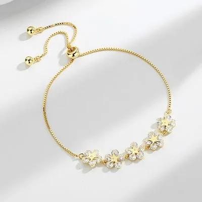 Lắc Tay Bạc Nữ Dây Rút đính đá CZ Hình Hoa Mai Giselle LILI 115910 3