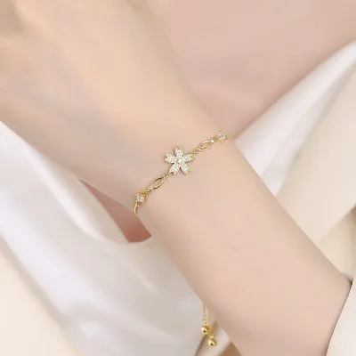 Lắc Tay Bạc Nữ Dây Rút đính đá CZ Hoa Anh đào Danna LILI 115932 2