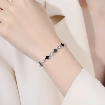 Lắc Tay Bạc Nữ đính đá CZ, Mã Não Hình Cỏ Lá Vera LILI 449223 22