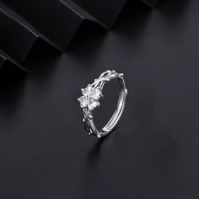 Nhẫn Bạc Nữ đính đá CZ Hình Cỏ 4 Lá Kalani LILI 116042 5