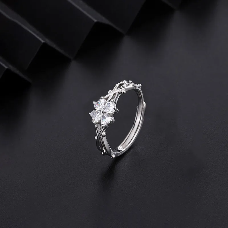 Nhẫn Bạc Nữ đính đá CZ Hình Cỏ 4 Lá Kalani LILI 116042 5