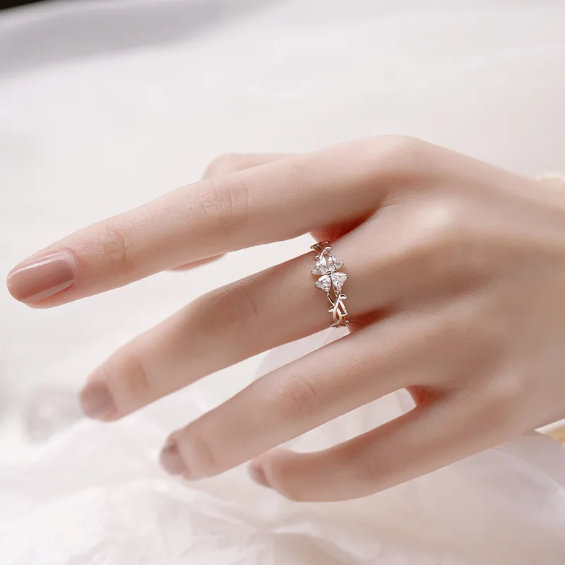 Nhẫn Bạc Nữ đính đá CZ Hình Cỏ 4 Lá Kalani LILI 116042 6