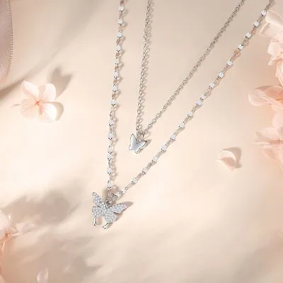 Dây Chuyền Bạc Nữ 2 Tầng đẹp Và độc Hình đôi Bướm Hot Trend LILI 361718 32