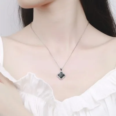 Dây Chuyền Bạc Nữ đẹp đính đá CZ, Mã Não Cỏ 4 Lá LILI 137537 20
