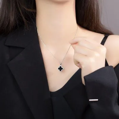 Dây Chuyền Bạc Nữ đẹp đính đá CZ, Mã Não Cỏ 4 Lá LILI 137537 21
