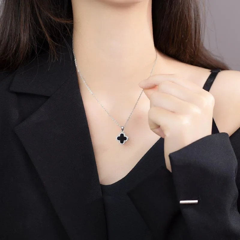Dây Chuyền Bạc Nữ đẹp đính đá CZ, Mã Não Cỏ 4 Lá LILI 137537 21