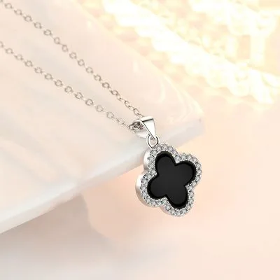 Dây Chuyền Bạc Nữ đẹp đính đá CZ, Mã Não Cỏ 4 Lá LILI 137537 22