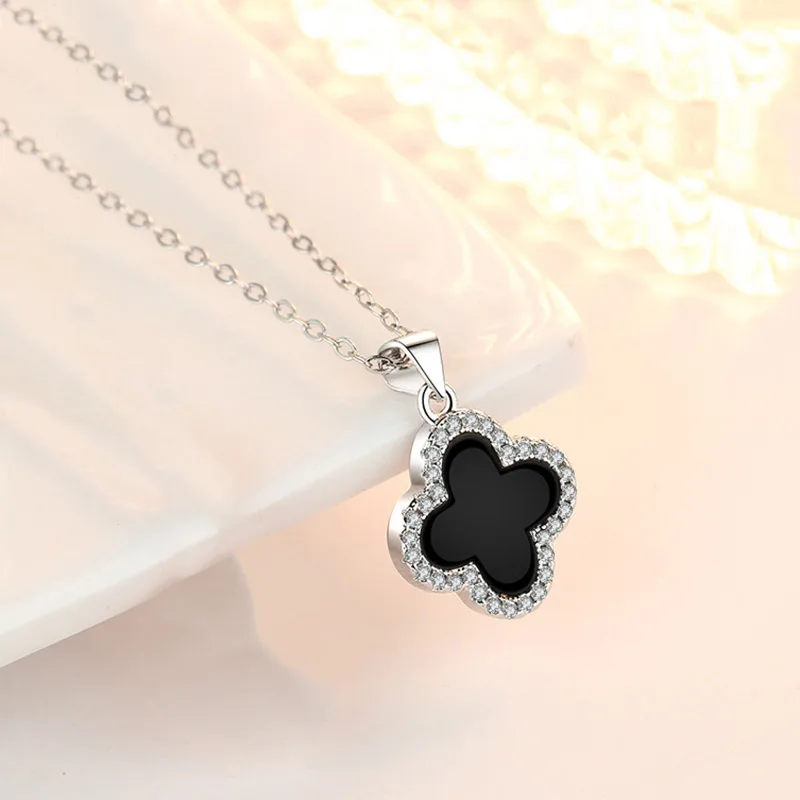 Dây Chuyền Bạc Nữ đẹp đính đá CZ, Mã Não Cỏ 4 Lá LILI 137537 22