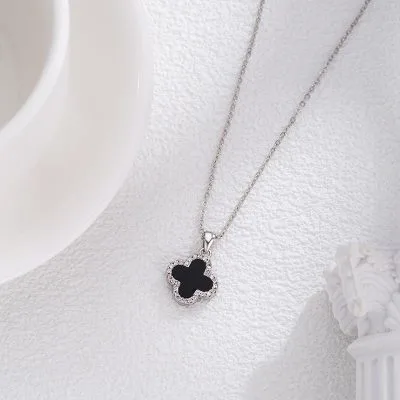 Dây Chuyền Bạc Nữ đẹp đính đá CZ, Mã Não Cỏ 4 Lá LILI 137537 26