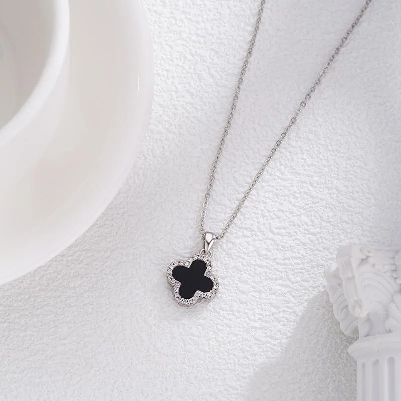 Dây Chuyền Bạc Nữ đẹp đính đá CZ, Mã Não Cỏ 4 Lá LILI 137537 26