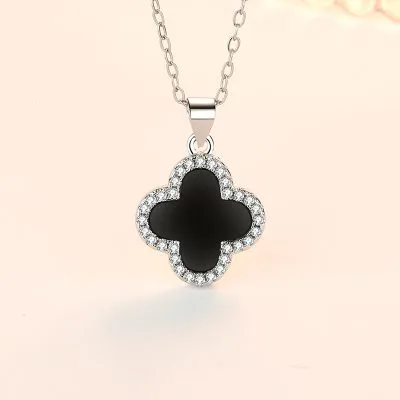 Dây Chuyền Bạc Nữ đẹp đính đá CZ, Mã Não Cỏ 4 Lá LILI 137537 28