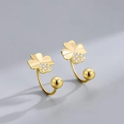 Khuyên Tai Bạc Nữ Kiểu Chữ C đính đá CZ Hình Cỏ 4 Lá Vera LILI 256684 20