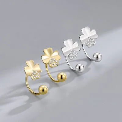 Khuyên Tai Bạc Nữ Kiểu Chữ C đính đá CZ Hình Cỏ 4 Lá Vera LILI 256684 21
