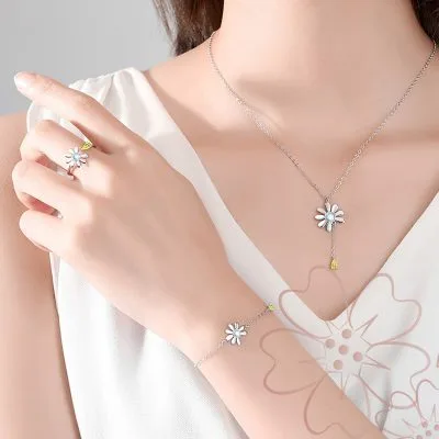 Lắc Tay Bạc Nữ đính đá CZ Hình Bông Hoa Cúc Melissa LILI 116690 5