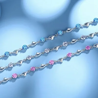 Lắc Tay Bạc Nữ Mạ Bạch Kim đính đá CZ Trái Tim Cách điệu LILI 276753 31