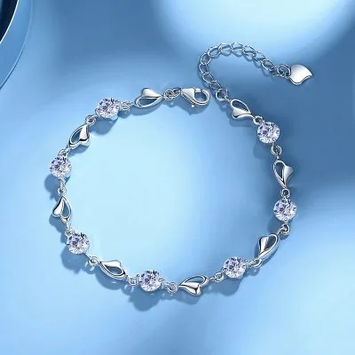 Lắc Tay Bạc Nữ Mạ Bạch Kim đính đá CZ Trái Tim Cách điệu LILI 276753 32