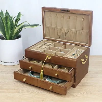 Tủ Hộp đựng đồ Trang Sức Phụ Kiện Gỗ Thông 3 Tầng Có Khóa Aniyah LILI 120076 1