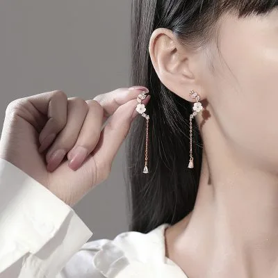 Bông Tai Bạc Nữ đính đá CZ Dạng Chuỗi Dài Hình Hoa Mai Valerie LILI 126254 1