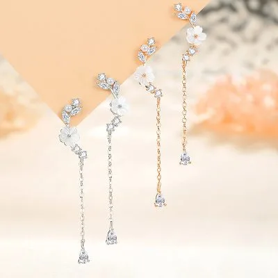 Bông Tai Bạc Nữ đính đá CZ Dạng Chuỗi Dài Hình Hoa Mai Valerie LILI 126254 4