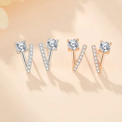 Bông Tai Bạc Nữ đính đá CZ Hình Chữ V Cách điệu Valeria LILI 126214 1