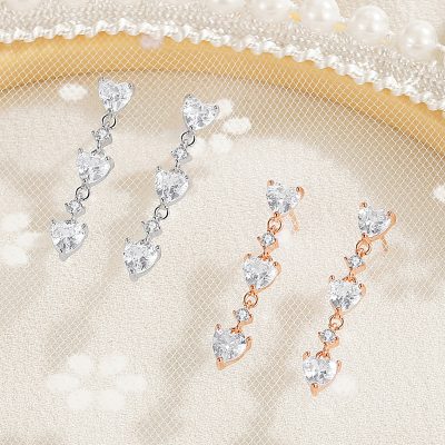 Bông Tai Bạc Nữ đính đá CZ Hình Chuỗi Trái Tim Londyn LILI 126625 2
