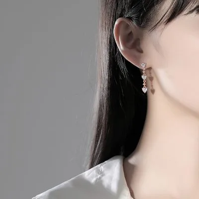 Bông Tai Bạc Nữ đính đá CZ Hình Chuỗi Trái Tim Londyn LILI 126625 3